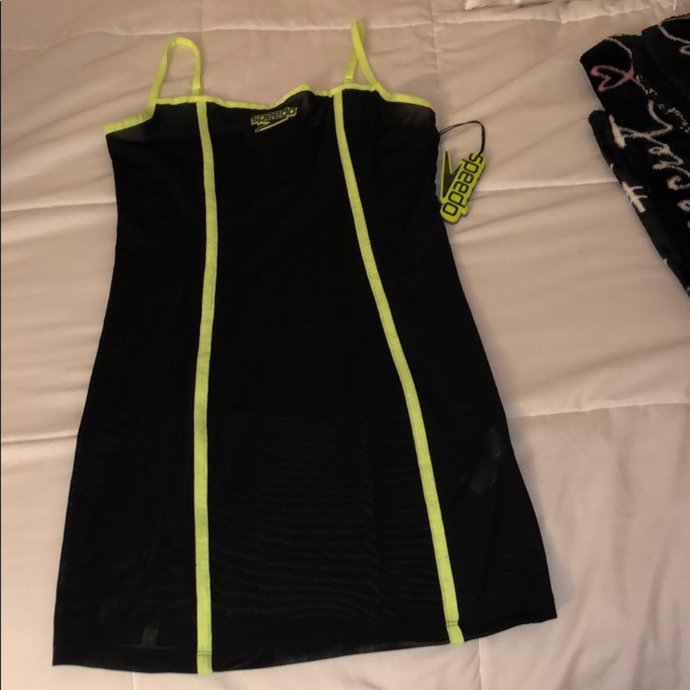 This is a black mesh bikini cover up